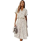 Milumia Womens Polka Dots Button Front Midi Dress Drawstring High Waist Short Sleeve A Line Long Dress