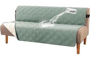 H.VERSAILTEX 100% Waterproof Futon Sofa Slipcover Reversible Sofa Cover Armless Futon Cover Soft Thicken Sofa Bed Pets Kids Dog Cat Fit Sitting Width Up to 70", Lily Pad/Beige