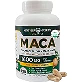 Mother Nature Organic Maca Root Capsules – 1600mg, 120 Vegan Capsules – Non GMO Peruvian Yellow, Red & Black Maca for Men & Women - Energy, Hormone, Brain & Weight Well-Being