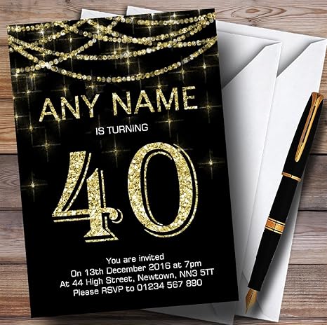 Black Gold Sparkly Garland 40th Inviti Per Festa Di