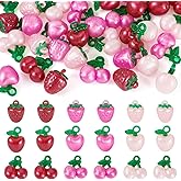 Sparkeads 36 Pcs Pink Fruit Resin Charms Resin Cute Sweet Strawberry Apple Cherry Charms Tiny Food Charm Mixed Color Fruit Pendants for Jewelry Making DIY Keychains Earrings Bracelets Necklaces Crafts