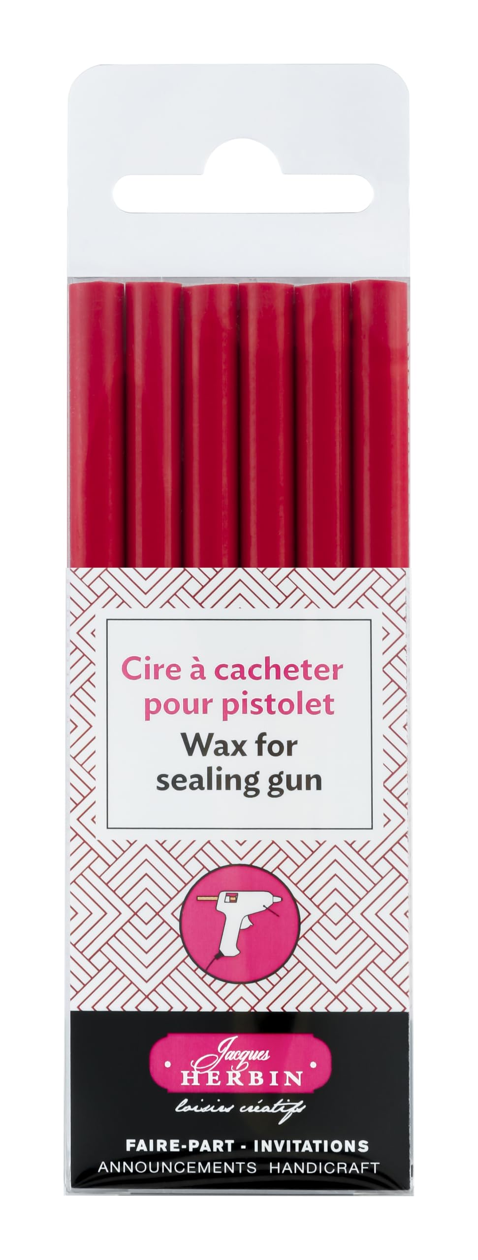 Jacques Herbin 35820T - Pack of 6 Special Sealing Wax Sticks - Made for Wax Guns - Red Colour - Manufactured in France - Creative Art Tool - Correspondence