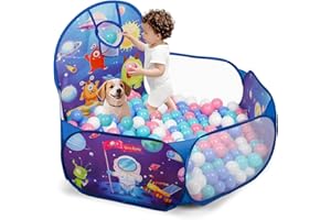 Space Rocket Kids Ball Pit for Toddler with Basketball Hoop Foldable Pop-Up Baby Ball Pool for Girls Boys Indoor & Outdoor Ga