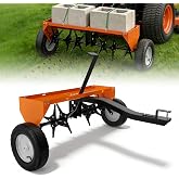 40" Tow Behind Aerator, Pull Behind Lawn Aerator Tool with Universal Hich, 24 Rust-Proof Knives &amp; Heavy-Duty Tires, Plug Aerator for Yard &amp; Garden Compacted Soil, Fits Lawn Tractors, ATV, UTV, Orange