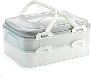 2friends Kuchen-Transportbox, Kuchenbehälter, Partycontainer mit praktischem Hebeeinsatz, Clickverschlüssen und Tragegriffen, 2 Etagen, Maße 40 x 30 x 18 cm=ca. 2x7 Liter, Made in EU, Fb.grau