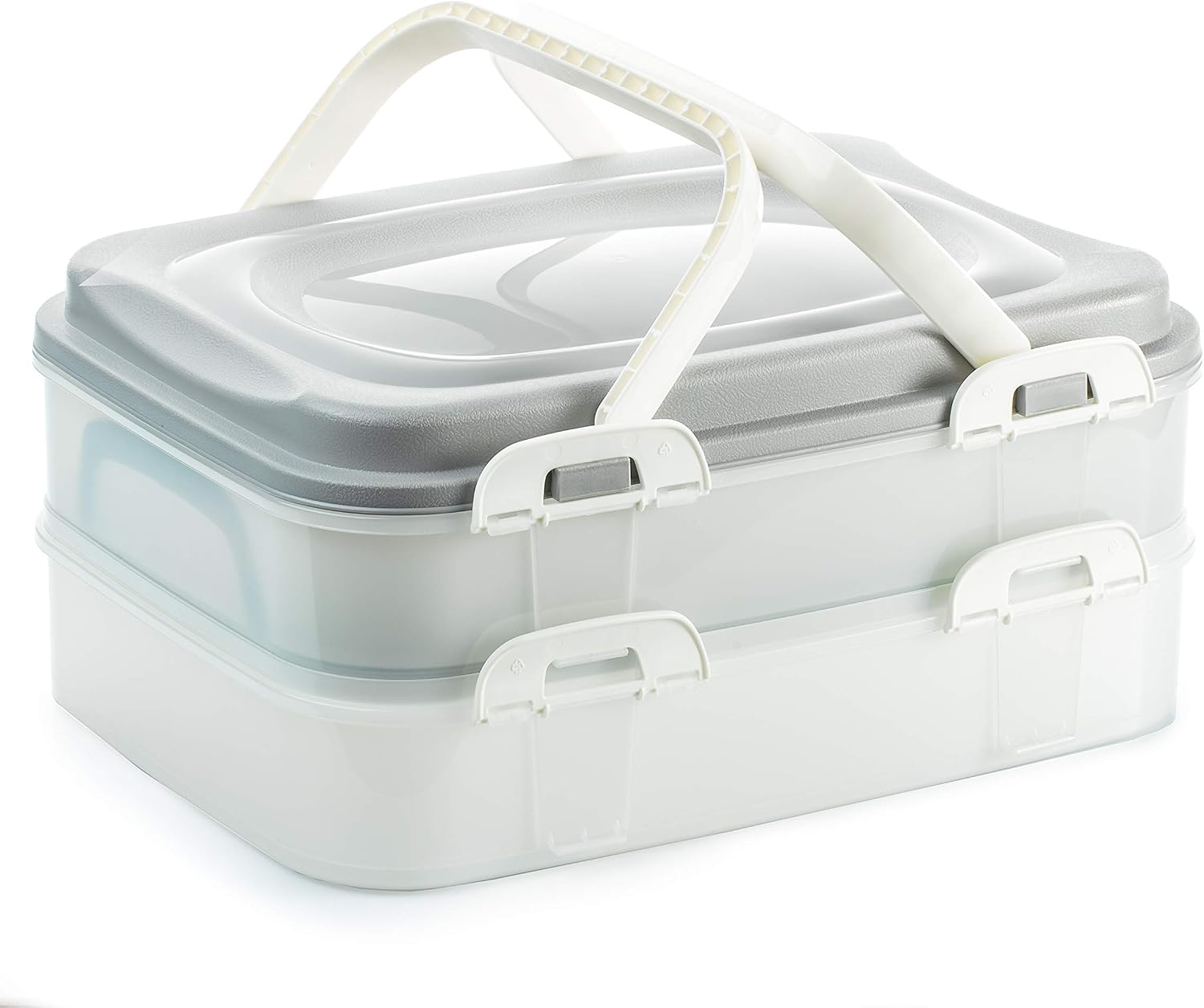 2friends Kuchen-Transportbox, Kuchenbehälter, Partycontainer mit praktischem Hebeeinsatz, Clickverschlüssen und Tragegriffen, 2 Etagen, Maße 40 x 30 x 18 cm=ca. 2x7 Liter, Made in EU, Fb.grau