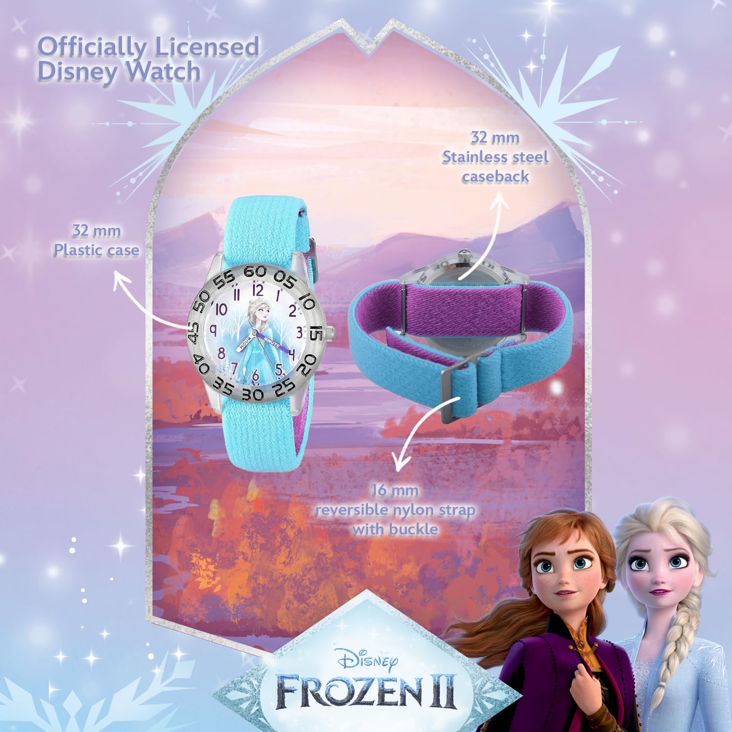 Disney Frozen Kids' Plastic Time Teacher Analog Quartz Nylon Strap Watch