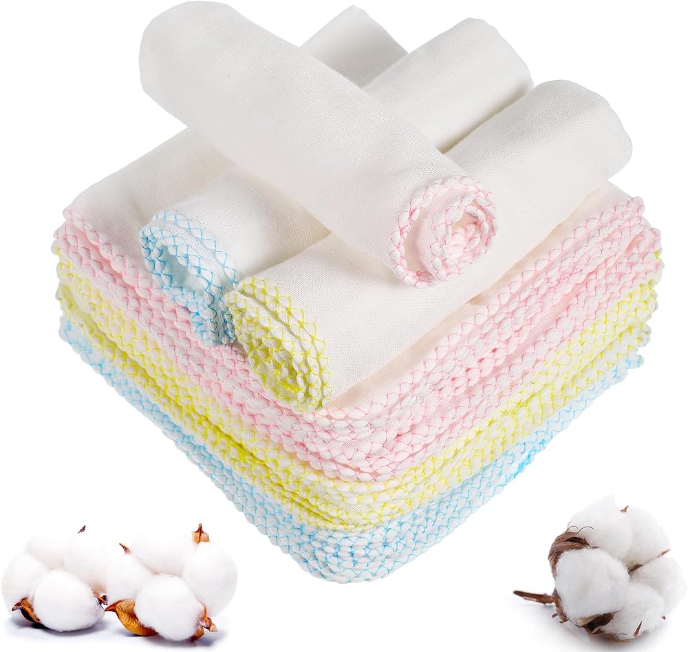 Lanjue 24 Pcs Muslin Face Cloths 12 x 12 Inch Cotton Reusable Towels