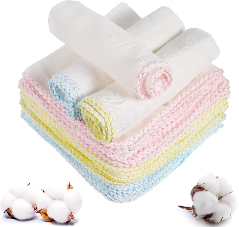 Lanjue 24 Pcs Muslin Face Cloths 12 x 12 Inch Cotton Reusable Towels
