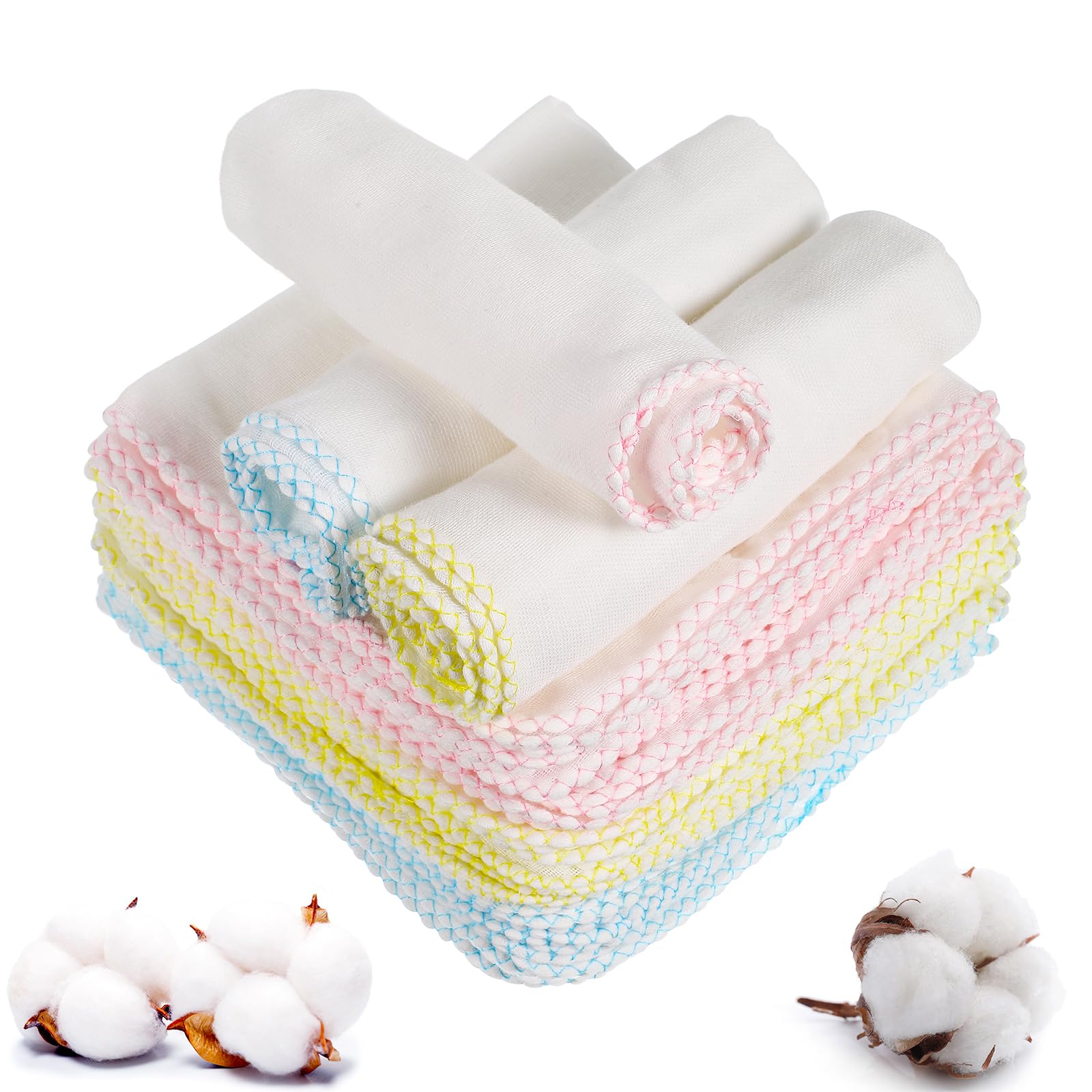 Lanjue 24 Pcs Muslin Face Cloths, 12 x 12 Inch Cotton Muslin Cloths Muslin Pack Facial Towels Reusable Cleansing Cloths Remover for Makeup Removal Facial Face Cleaning