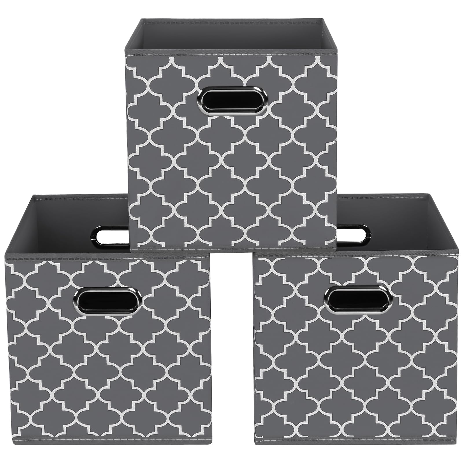 Photo 1 of Yunkeeper Fabric storage bins Cubes, Fabric Cube Organizer with Handle, Foldable Cube Bins for Cloth or Accessary Storage, 11x11x11, Set of 3, (Gray Light)