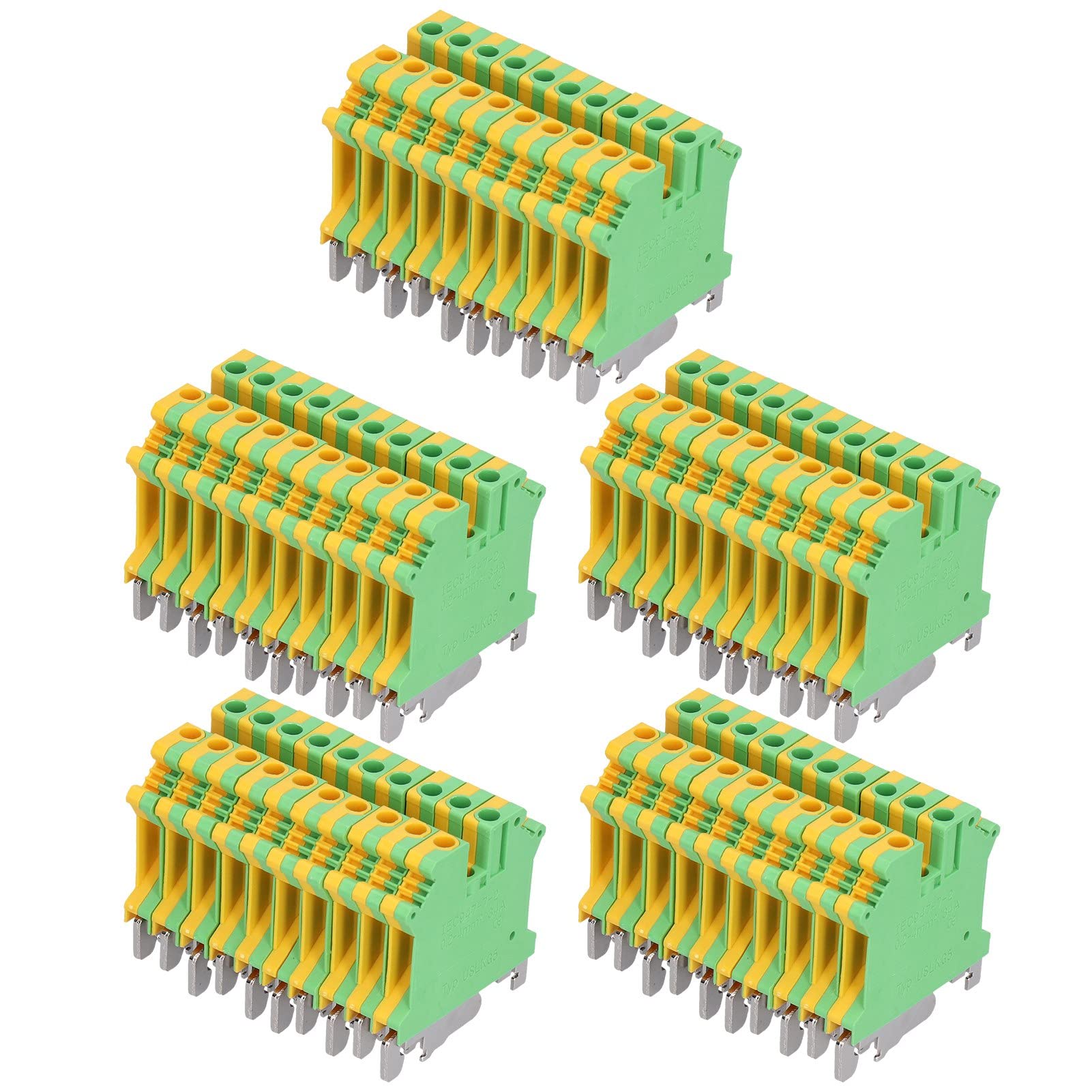50Pcs Guide Track Wiring Terminal, Din Guide Rail Installation Terminal 2 Channel Side Wiring Ground Terminal Block 34a USLKG-5