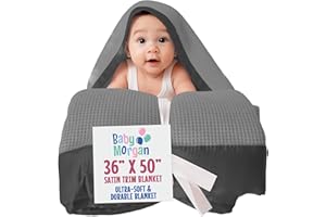 Baby Morgan Blankets Thermal Waffle Baby Blanket Crib Bedding - Soft Cozy Warm Infant Thermal Cover for Nursery Stroller or Bassinet, Lightweight Ideal Shower Gift, Satin Trim Gray 36" x 50"