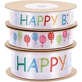 Amosfun Birthday Ribbons 3 Rolls 30 Yards Each Wired Satin Ribbon for Wrapping Curling and Party Decorations DIY Bow Knots Hair Bands
