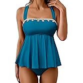 DaiLiWei Tankini Swimsuit for Women Modest 2 Piece Bathing Suit Tummy Control Bandeau Tankinis Top Full Coverage Swim Suits