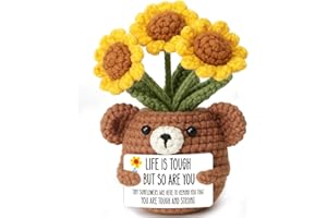 JETTRYRAN Get Well Sunflower Gifts for Women Handmade Positive Crochet Emotional Inspiration Support Affirmation Cards Birthday Christmas Gifts for Wife Mom Teen Friends Life is Tough But So are You Decor