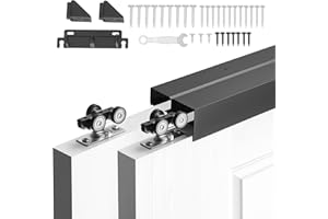 VEVOR Bypass Sliding Door Hardware Kit, 6 ft Aluminum Alloy Dual-Track Bypass Door Hardware, Smooth and Quiet Sliding, Easy t
