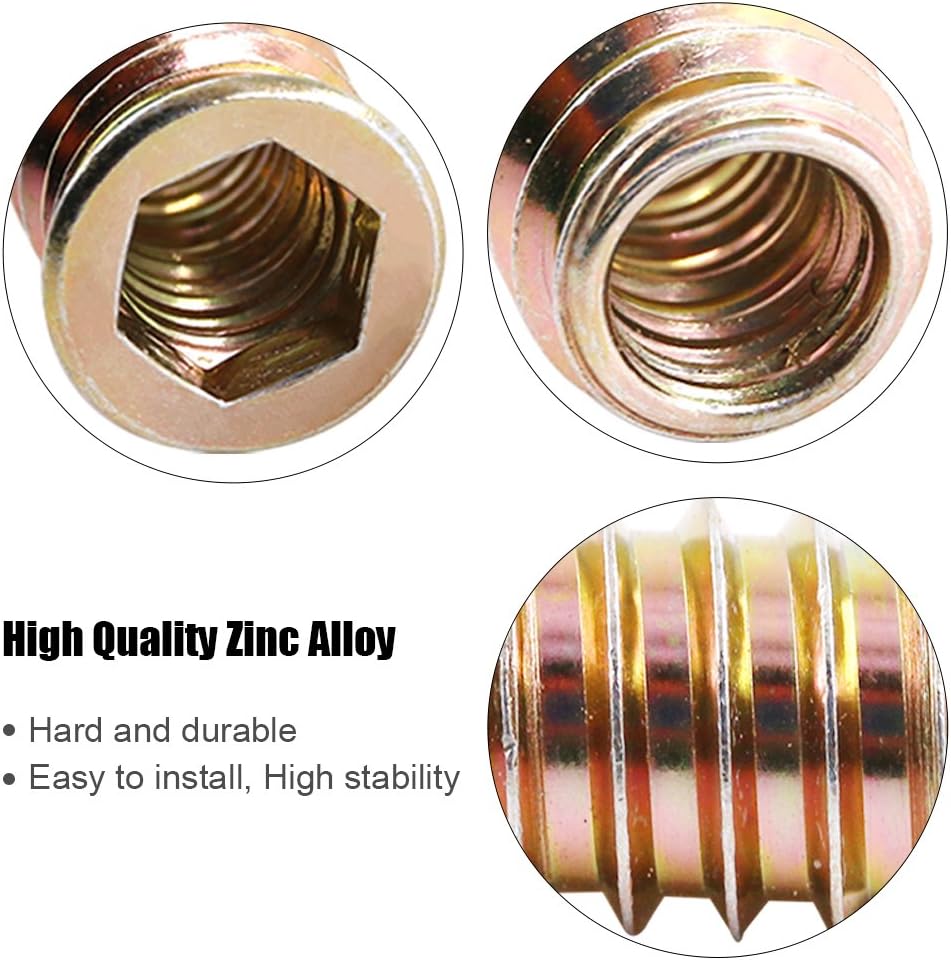 Glarks 95Pcs Zinc Alloy Hex Flanged Screw-in Nut Hex Socket Drive Threaded Insert Nuts Assortment Set for Wood Furniture - Image 4