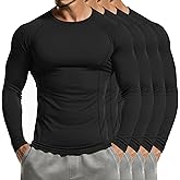 Neer 4 Pcs Mens Compression Shirts Raglan Long Sleeve Slim Fit Crew Neck Tops Workout Athletic Cool Dry Base Layer Gym Tees