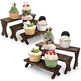 ZAVOOS 6 Pack Wood Risers Display Stands, 3 Tier Rectangular Wooden Cupcake Stands Rack for Vendor, Rustic Tiered Decorative Perfume Organizer Shelf for Food, Dessert, Collectibles, Party