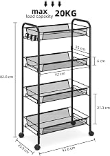 4-Tier Rolling Cart On Wheels Metal Kitchen Bathroom Storage view 2