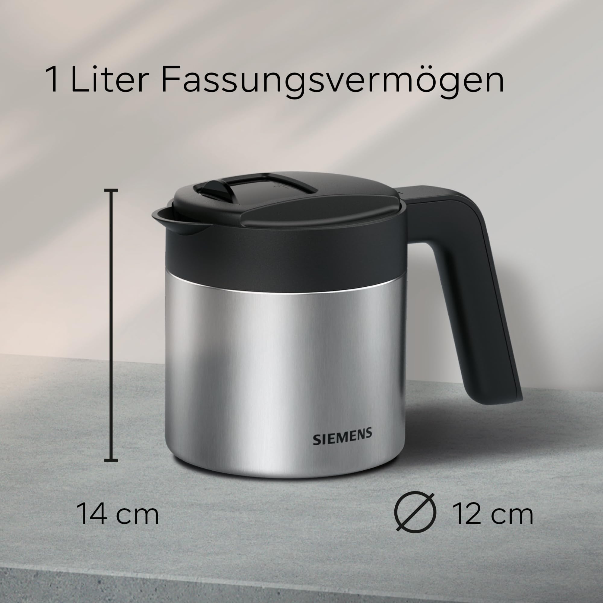 Siemens Thermo-Kaffeekanne TZ40001, direktes Brühen aus dem Kaffeevollautomaten, Warmhaltefunktion, Schiebedeckel, leicht zu reinigen, perfekt für EQ500, EQ700, EQ6 plus und EQ900, 1 L, Edelstahl 5