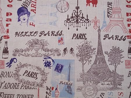 Paris Eiffel Towers Vintage Paris Print Brown Fabric 100 Cotton