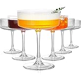 Amyoole Vintage Ribbed Coupe Glasses Set of 6-11oz Clear 100% Crystal Martini Glasses Elegant Cocktail Glasses, Transparent Glassware for Champagne, Margaritas, Espresso with a Rose Ice Mold