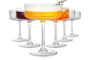 AMYOOLE Vintage Ribbed Coupe Glasses Set of 6-11oz Clear 100% Crystal Martini Glasses Elegant Cocktail Glasses, Transparent G