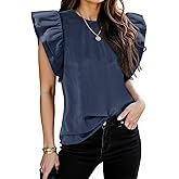 Tankaneo Womens Ruffle Cap Sleeve Tank Tops Fall Corduroy Sleeveless Shirts Casual Loose Fit Crew Neck Tops