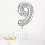 Unique Silver Number 9 Foil Balloon 86cm Large One Piece Birthday Party Decor view 2