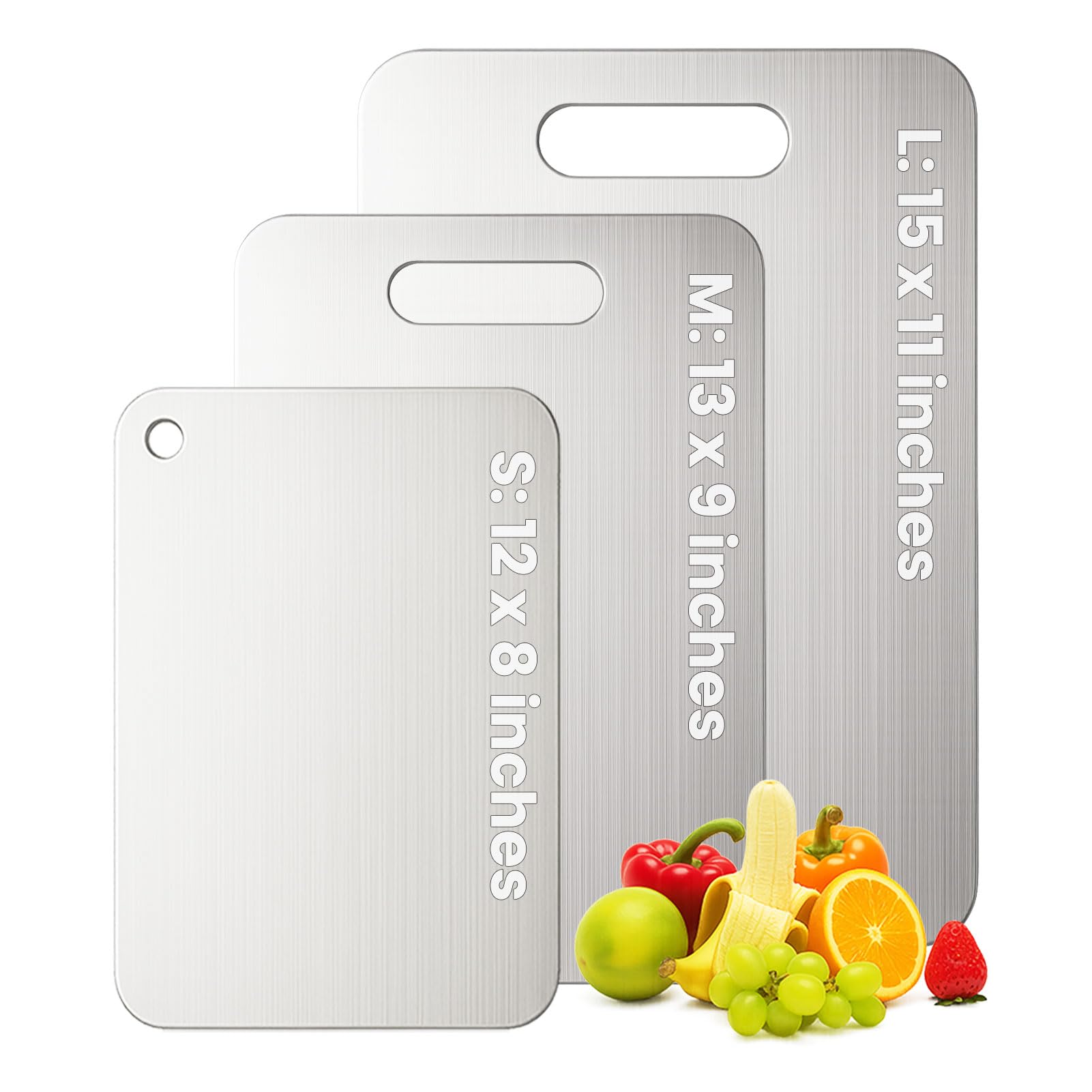 Photo 1 of Titanium Cutting Board Set of 3, 100% Pure Titanium Chopping Board for Kitchen, Hygiene & Durability Double Sided Cutting Board, Non toxic 3Pcs Chopping Board, Dishwasher Safe (S+M+L)