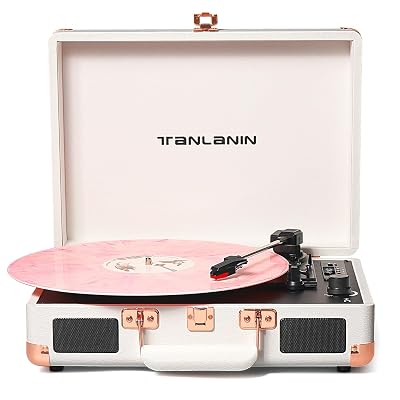 Vinyl Record Player Bluetooth Vintage 3-Speed Portable Suitcase Turntables with Built-in Speakers, Belt-Driven LP Player Support USB Recording AUX-in RCA Line Out Headphone Jack, White
