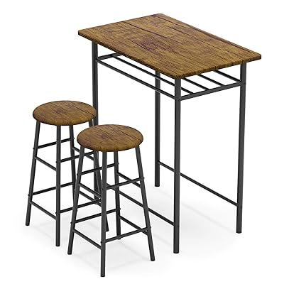 WeeHom 3-Piece Bar Table Set with 2 Stools, Brown