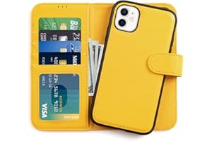 LUMARKE Designed for iPhone 11 Wallet Case - Detachable Flip Folio Cover - RFID Blocking 4 Card Slots Holder - Premium PU Leather Magnetic Kickstand - Protective Phone Case 6.1", Yellow Color