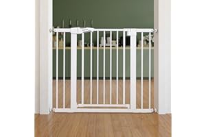 BABELIO Safety Gate Door Fits for Stairs, Narrow and Wide Doorways with Auto Close, Easy Install, No Drilling, Pressure Mounted for Baby, Child, Pets, Dog/Puppy, 26''-40'', White