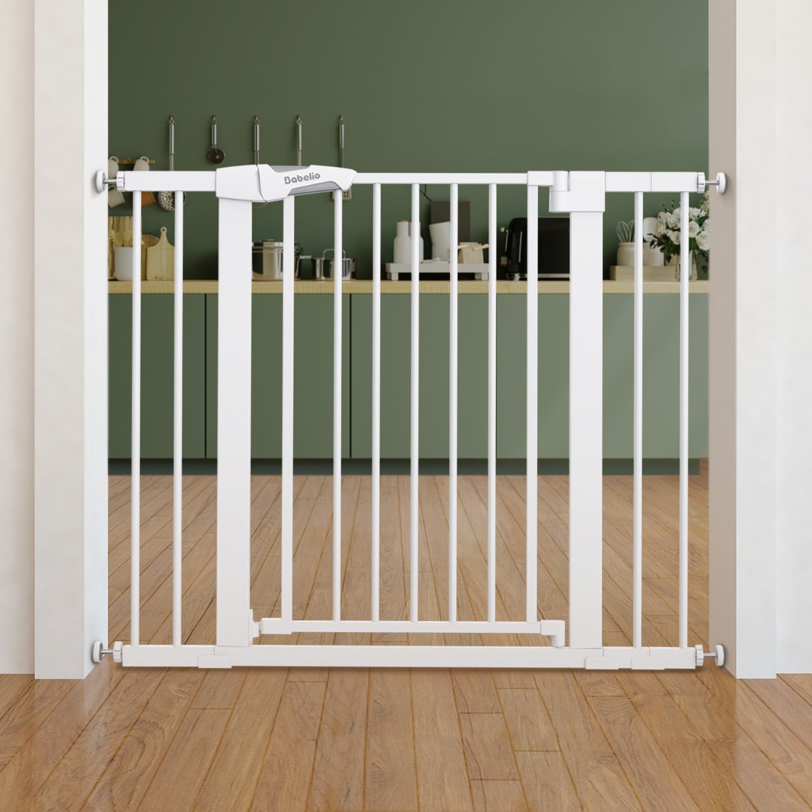 Photo 1 of **MISSING PARTS**BABELIO Safety Gate Door Fits for Stairs, Narrow and Wide Doorways with Auto Close, Easy Install, No Drilling, Pressure Mounted for Baby, Child, Pets, Dog/Puppy, 26''-40'', White