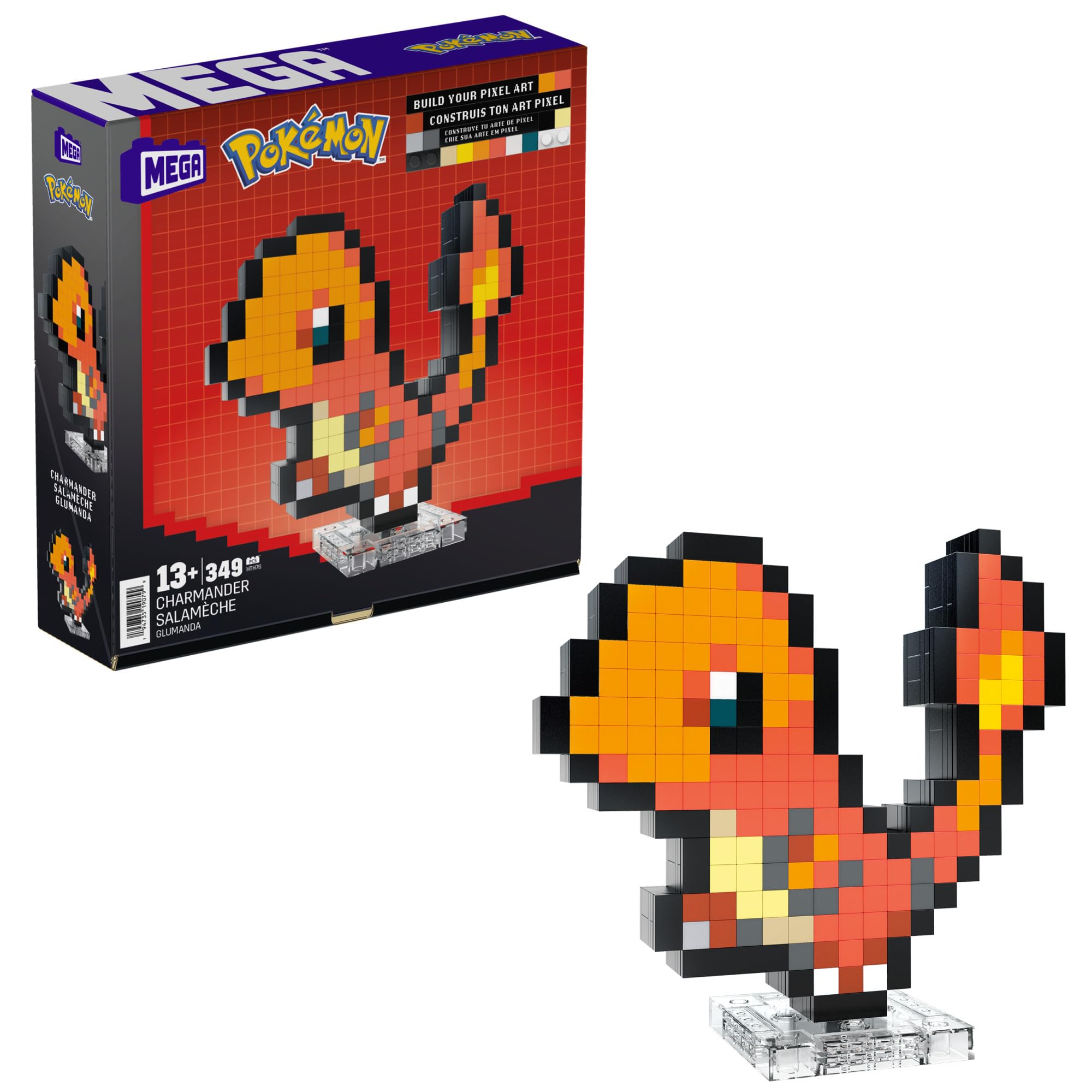MEGA Pokémon Action Figure Building Set, Charmander with 349 Pieces and Pixel Retro Style, for Table or Wall Decor, Build & Display Toy for Collectors, HTH76