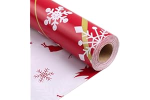 Buperor 66 Feet Christmas Gift Wrapping Paper Rolls,Double-sided Printing Snowflakes, Christmas Tree, Moose Pattern Red Gift Wrap,17 x 792 inches Art Paper