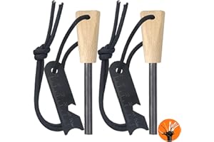 ULTLAT Fire Starter (2 Packs), All-Weather Magnesium Ferro Rod for Camping and Hiking, Emergency Survival Kits with Waxed Fire Tinder Paracord (28inch)&Beech/Pine Handle&&6-in-1 Multi-Tool