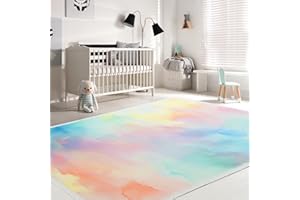 HOMBYS Rainbow Area Rug for Girls Bedroom 4x6 Ft, Machine Washable Boho Tie Dye Floor Carpet with Non-Slip Backing for Indoor Living Room Entryway, Kids Nursery Throw Rug Home Deco Non-Shedding