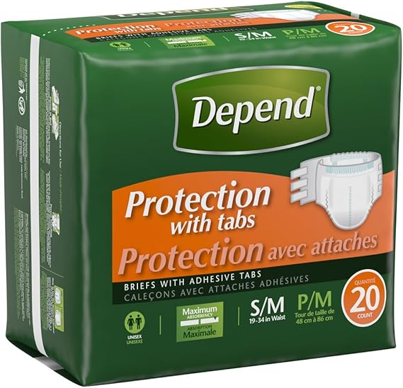 Depend Incontinence Protection with Tabs, Maximum Absorbency, S/M, 20