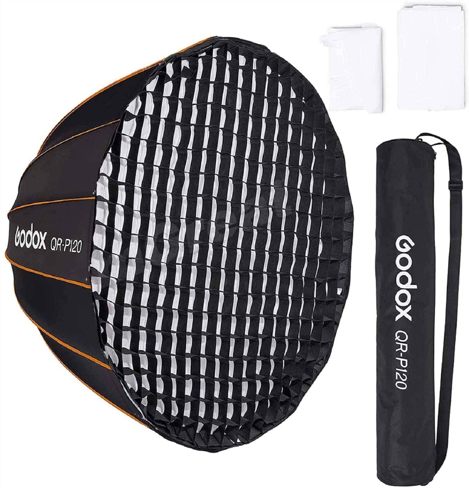 GODOX QR-P120 47.1 Inch/120CM Parabolic Softbox Bowens Mount, Quick Release Parabolic Softbox, with Front & Inner Diffuser SL-60W AD600BM VL150 UL150 SL150II Amaran 100X 200D 200X w/Grid