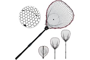 SEASPRO Telescoping Metal Lock Fishing Net with Handle Red Green 64" 52" 3-Section Rubber Fish Net - Adjustable Length Lightweight Foldable Large Big Collapsible Extendable Fishing Net