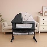 YADAQE Baby Cradle, Freestanding Bedside Bassinet, 3-in-1 Convertible Bassinet with 360&deg; Swivel Wheels, 2026 New Model Adjustable, Easy-Fold Portable Neutral Baby Newborn Bassinet (Dark Gray)