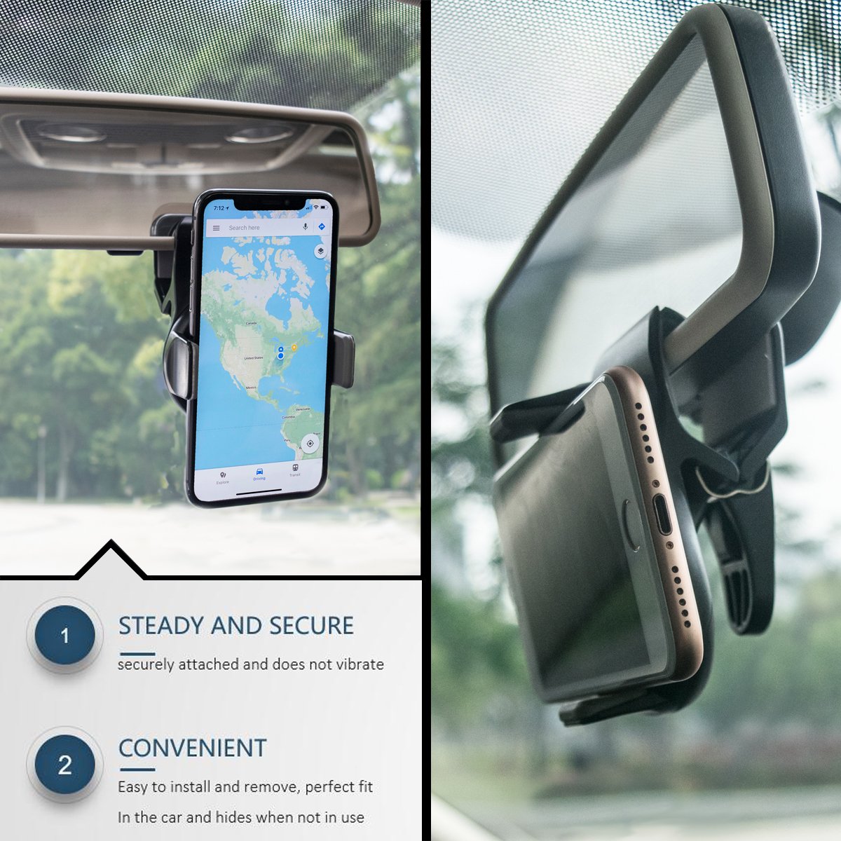 Car Phone Mount, Micagos Universal Phone Holder Cell Phone Car Air Vent Holder steering wheel holder rearview mirror Mount for iPhone X 8 Plus 7 6s SE Samsung Galaxy S9 S8 Edge S7 S6 Note 8 & GPS