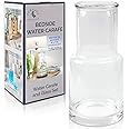 Bedside water carafe and glass set or mouth wash container for bathroom, drip free water carafe with glass cup for nightstand, modern carafe pitcher with cup