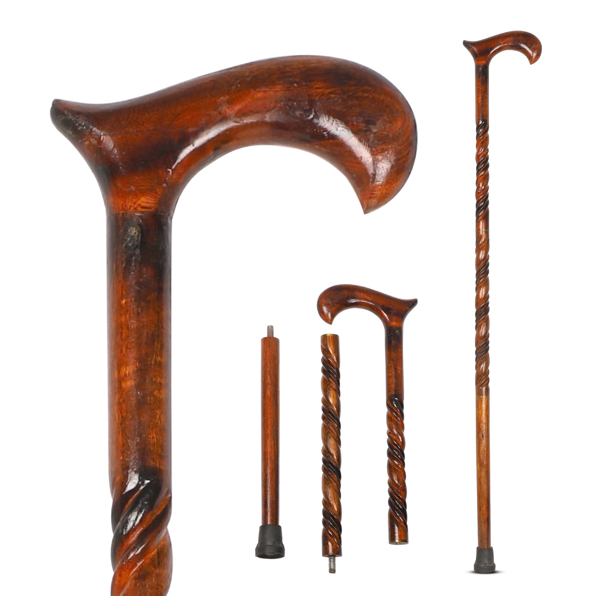 KSJONE Wooden Canes for Men, 3 Foldable Wood Cane, Canes for Women, Unique Walking Stick, Ergonomic Walking Sticks for Seniors, Non-Slip Tip for Safety