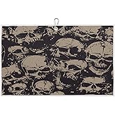 Vintage Halloween Black and Grey Skull Golf Towel for Men and Women - Microfiber Fabric With Clip for Bags, Balls Cleaning - Funny Gift for Club Fans, 24 x 15in