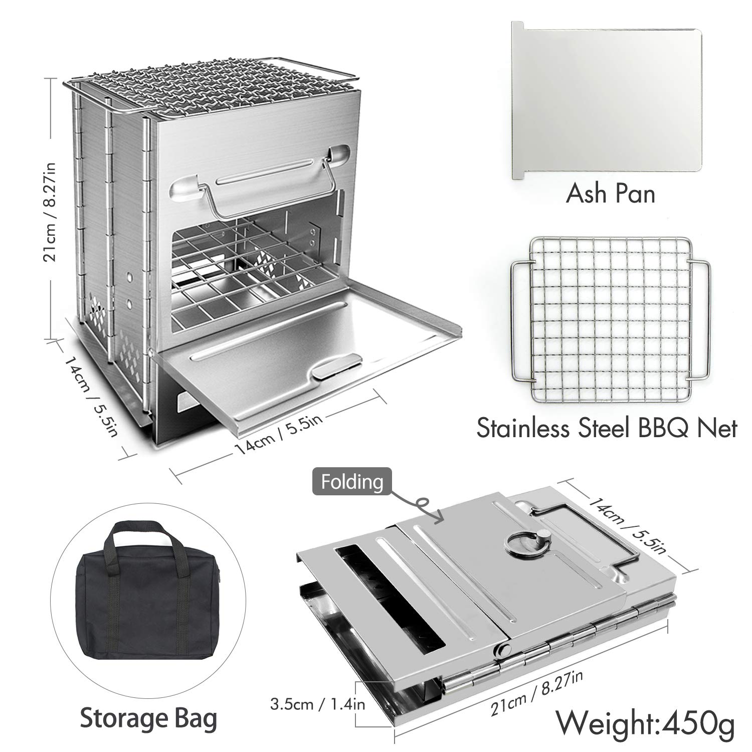 Wood Stove Camping Stove Backpacking Wood Burning Stove Mini Portable Foldable Stainless Steel Wood Cook Stove Alcohol Tiny Outdoor Camp Stove for Outdoor Hiking Picnic BBQ and Cooking (Wood Stove)